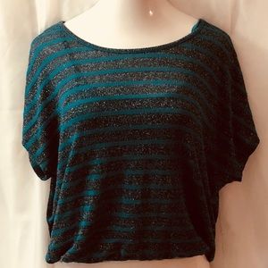 🌸Black/turquoise shimmery top with built in tank